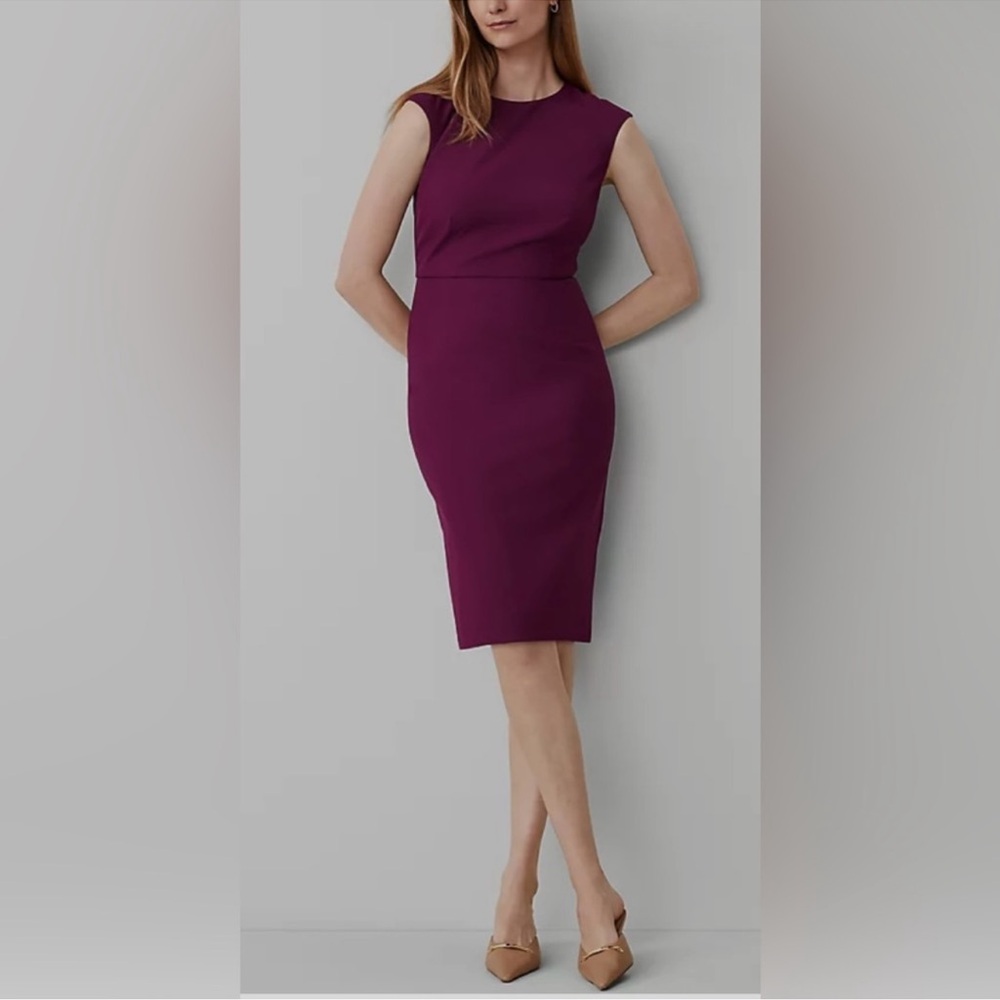 Petite crew neck sheath dress in bistretch